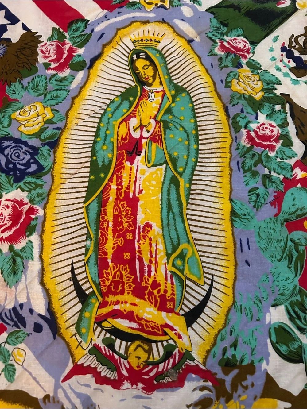 Virgin of Guadalupe Graphic Bandana Scarf - Multicolor 22"x22" Mexico - Picture 3 of 5